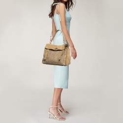Pre Owned Yves Saint Laurent Beige Leather and Suede Studded Muse Two Satchel