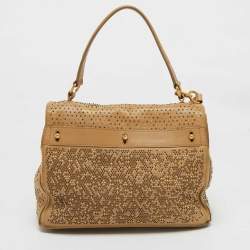 Pre Owned Yves Saint Laurent Beige Leather and Suede Studded Muse Two Satchel