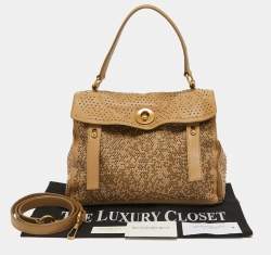 Pre Owned Yves Saint Laurent Beige Leather and Suede Studded Muse Two Satchel