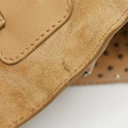 Pre Owned Yves Saint Laurent Beige Leather and Suede Studded Muse Two Satchel