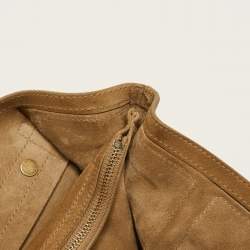 Pre Owned Yves Saint Laurent Beige Leather and Suede Studded Muse Two Satchel