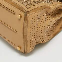 Pre Owned Yves Saint Laurent Beige Leather and Suede Studded Muse Two Satchel