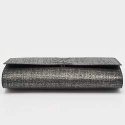 Pre Owned Yves Saint Laurent Black/Silver Shimmer Fabric Belle De Jour Clutch