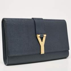 Yves Saint Laurent Navy Blue Leather Ligne Y Clutch