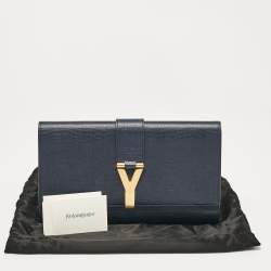 Yves Saint Laurent Navy Blue Leather Ligne Y Clutch