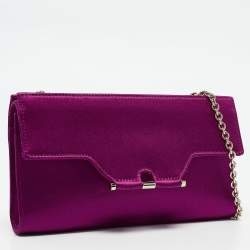 Pre Owned Yves Saint Laurent Purple Satin Chain Clutch