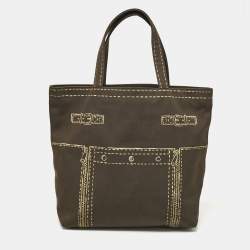 Pre Owned Yves Saint Laurent Brown Fabric Trompe L'oeil Tote