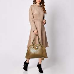 Yves Saint Laurent Olive Green Leather Large Muse Bag