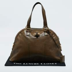 Yves Saint Laurent Olive Green Leather Large Muse Bag
