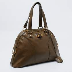 Yves Saint Laurent Olive Green Leather Large Muse Bag