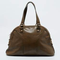 Yves Saint Laurent Olive Green Leather Large Muse Bag