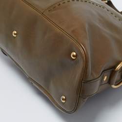 Yves Saint Laurent Olive Green Leather Large Muse Bag