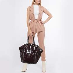 Pre Owned Yves Saint Laurent Dark Purple Patent Leather Downtown Tote