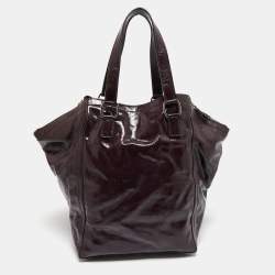 Pre Owned Yves Saint Laurent Dark Purple Patent Leather Downtown Tote