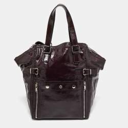 Pre Owned Yves Saint Laurent Dark Purple Patent Leather Downtown Tote