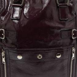 Pre Owned Yves Saint Laurent Dark Purple Patent Leather Downtown Tote