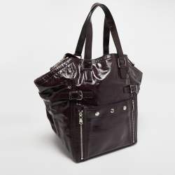 Pre Owned Yves Saint Laurent Dark Purple Patent Leather Downtown Tote