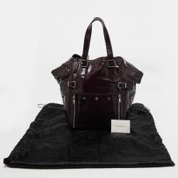 Pre Owned Yves Saint Laurent Dark Purple Patent Leather Downtown Tote