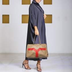 Pre Owned Yves Saint Laurent Beige/Red Leather Lucky Chyc Bowler Bag