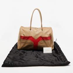 Pre Owned Yves Saint Laurent Beige/Red Leather Lucky Chyc Bowler Bag