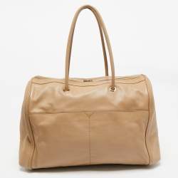 Pre Owned Yves Saint Laurent Beige/Red Leather Lucky Chyc Bowler Bag