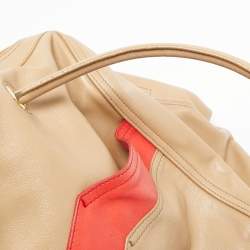 Pre Owned Yves Saint Laurent Beige/Red Leather Lucky Chyc Bowler Bag