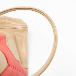 Pre Owned Yves Saint Laurent Beige/Red Leather Lucky Chyc Bowler Bag