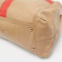 Pre Owned Yves Saint Laurent Beige/Red Leather Lucky Chyc Bowler Bag