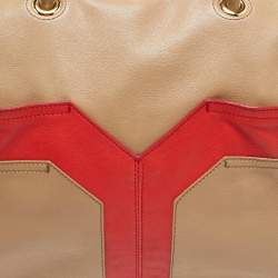 Pre Owned Yves Saint Laurent Beige/Red Leather Lucky Chyc Bowler Bag