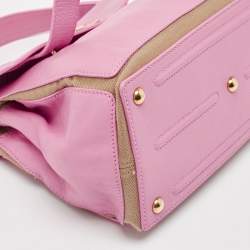Yves Saint Laurent Pink/Beige Canvas and Leather Muse Two Top Handle Bag