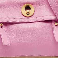 Yves Saint Laurent Pink/Beige Canvas and Leather Muse Two Top Handle Bag