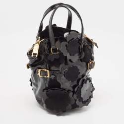 Pre Owned Yves Saint Laurent Black Patent Leather Floral Applique Downtown Tote
