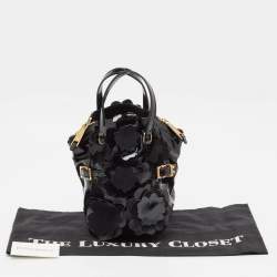 Pre Owned Yves Saint Laurent Black Patent Leather Floral Applique Downtown Tote