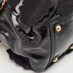 Pre Owned Yves Saint Laurent Black Patent Leather Floral Applique Downtown Tote