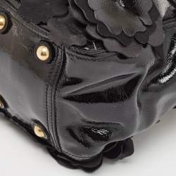 Pre Owned Yves Saint Laurent Black Patent Leather Floral Applique Downtown Tote