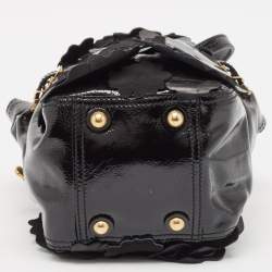 Pre Owned Yves Saint Laurent Black Patent Leather Floral Applique Downtown Tote