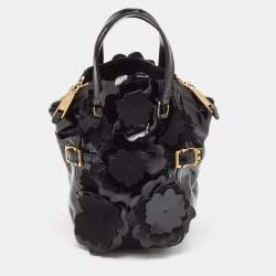 Pre Owned Yves Saint Laurent Black Patent Leather Floral Applique Downtown Tote