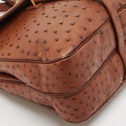 Pre Owned Yves Saint Laurent Brown Ostrich Leather Top Handle Bag
