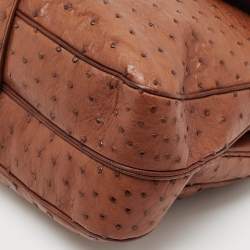 Pre Owned Yves Saint Laurent Brown Ostrich Leather Top Handle Bag
