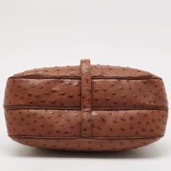 Pre Owned Yves Saint Laurent Brown Ostrich Leather Top Handle Bag