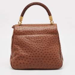 Pre Owned Yves Saint Laurent Brown Ostrich Leather Top Handle Bag