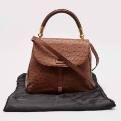 Pre Owned Yves Saint Laurent Brown Ostrich Leather Top Handle Bag