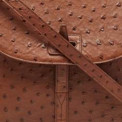 Pre Owned Yves Saint Laurent Brown Ostrich Leather Top Handle Bag