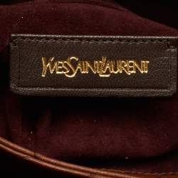 Pre Owned Yves Saint Laurent Brown Ostrich Leather Top Handle Bag