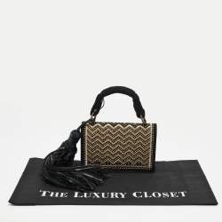 Pre Owned Yves Saint Laurent Black Suede Embroidered Tassel Clutch