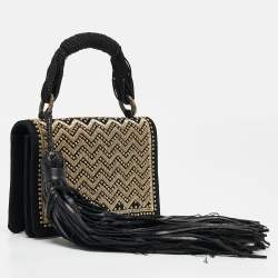 Pre Owned Yves Saint Laurent Black Suede Embroidered Tassel Clutch