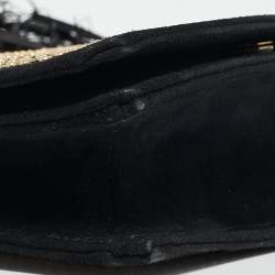 Pre Owned Yves Saint Laurent Black Suede Embroidered Tassel Clutch