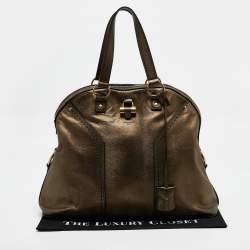 Pre Owned Yves Saint Laurent Metallic Leather Oversized Muse Satchel