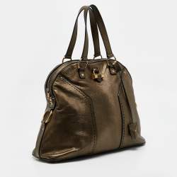 Pre Owned Yves Saint Laurent Metallic Leather Oversized Muse Satchel