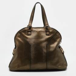 Pre Owned Yves Saint Laurent Metallic Leather Oversized Muse Satchel